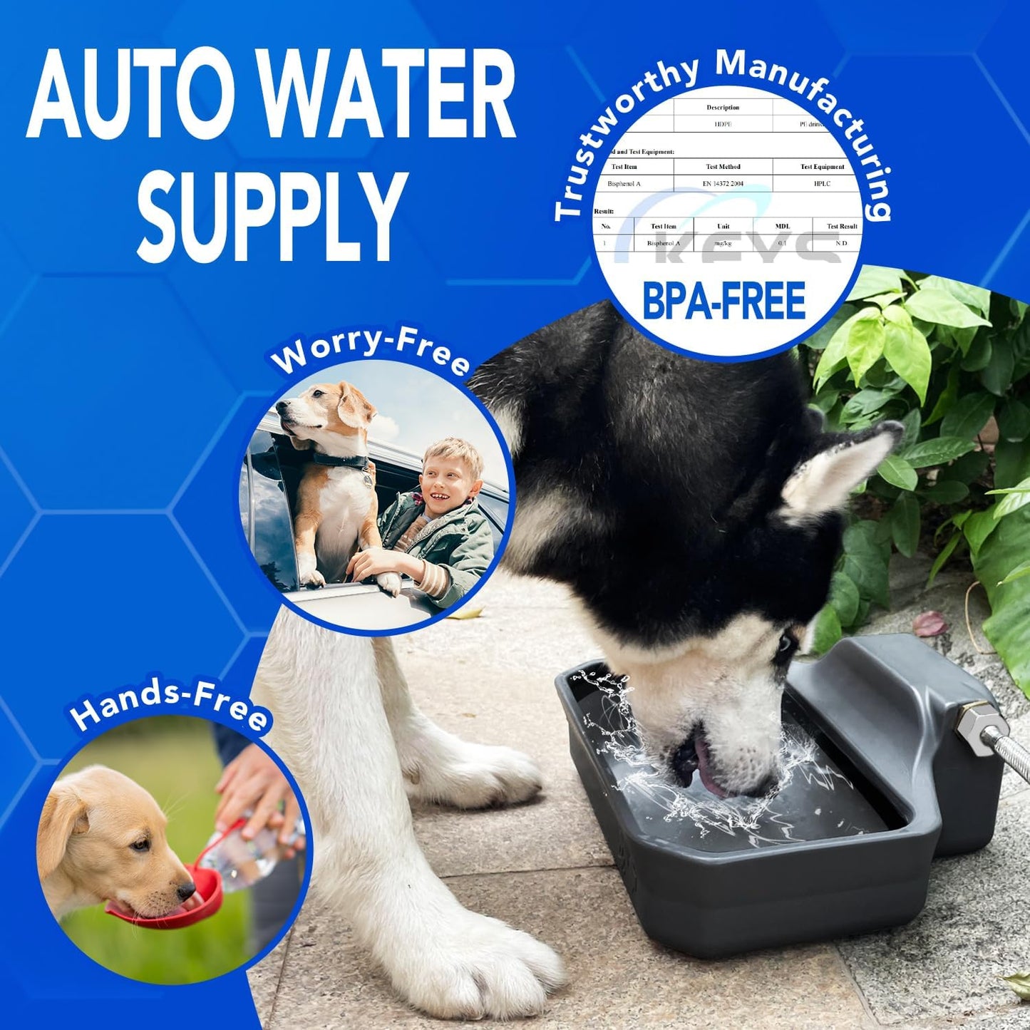 Automatic Water Dispenser for Dogs 1 Gallon, Large Dog Water Bowl Dispenser for Outdoor, Pet Water Bowl Feeder for Livestock, Dog Waterer for 3/4" Faucet, Easy to Install, Large Drinking Area, Gray