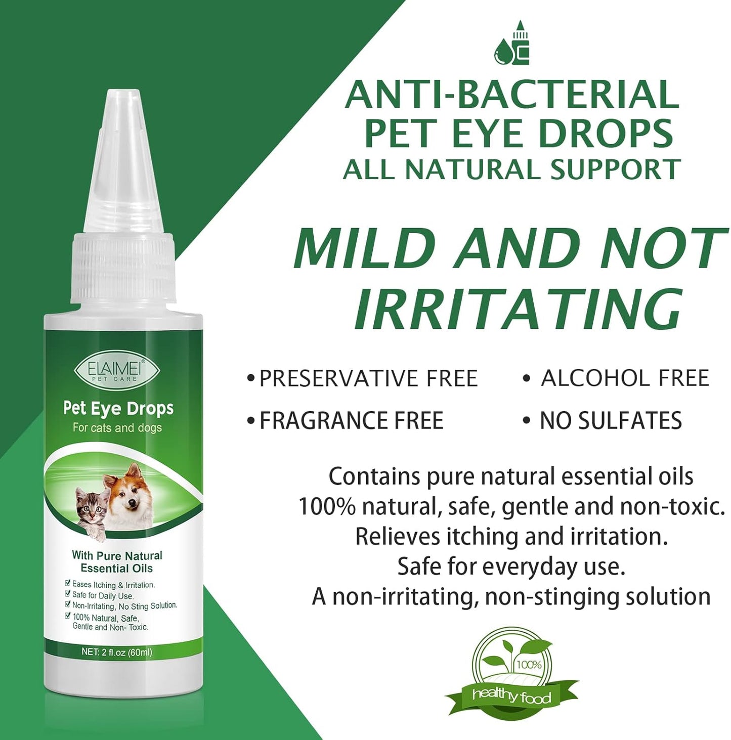 Dog Eye Drops, Eye Drops for Dogs and Cats, Dog Eye Infection Treatment to Soothe Infection Allergy, Relieve Dry Eyes Pink Eyes, Pet Tear Stain Cleaner, Dog and Cat Eye Wash, 2.02 fl.oz