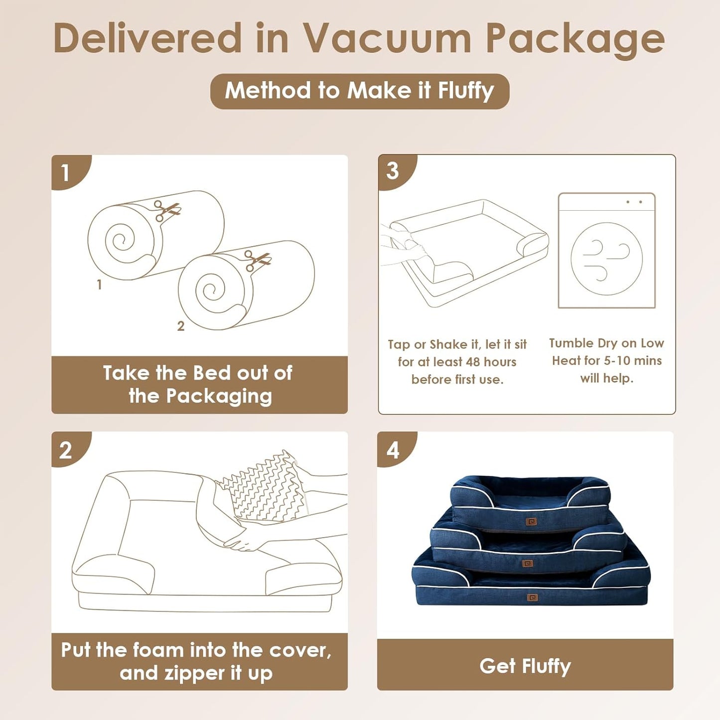 EHEYCIGA Orthopedic Dog Beds for Extra Large Dogs, Waterproof Memory Foam XL Dog Bed with Sides, Non-Slip Bottom and Egg-Crate Foam Big Pet Couch Bed with Washable Removable Cover, Navy