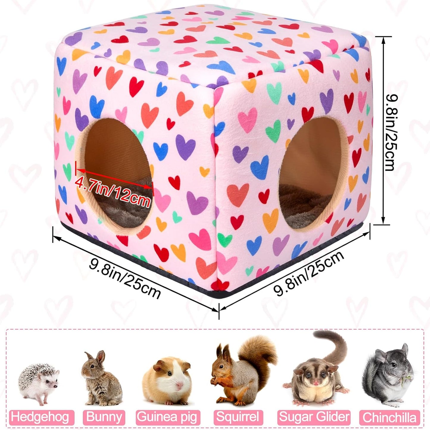 Bienbee Guinea Pig Hideout, Washable Guinea Pigs House Cozy Guinea Pigs Bed for Small Pet Bunny/Rabbit/Hamster/Chinchilla Guinea Pig Accessories Colorful Hearts
