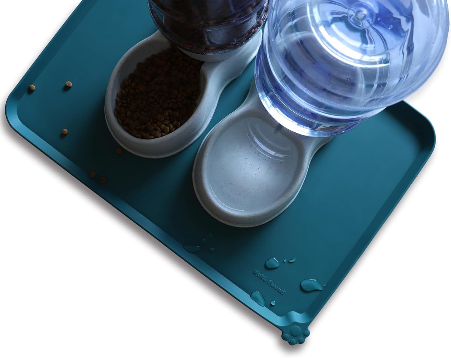 Hoki Found Large Silicone Pet Food Mats Tray - Non Slip Pet Dog Cat Bowl Mats Placemat - Dog Pet Cat Feeding Mat - Waterproof Dog Cat Food Mats -Pet Water Mats for Carpet - Sicilian Ocean