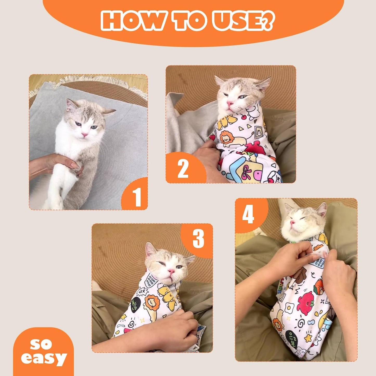 Cat Grooming Wrap, Cat Wrap Self-Adherent, Anti-Scratch Anti-Bite, Anti-Escape Grooming Bag for Cats Nail Clipping, Ear Cleaning, and Teeth Brushing (27.6 × 27.6" Cow Pattern)