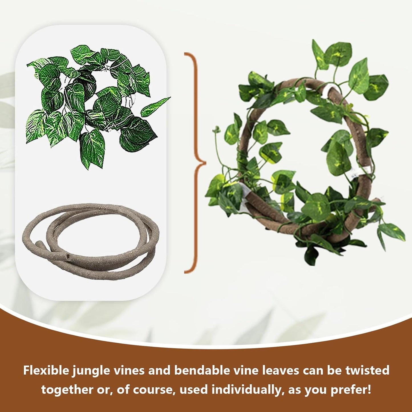 kathson Reptile Hideout Wooden Bridge Bearded Dragon Hammock Reptiles Jungle Climbing Vines Flexible Leaves Bearded Dragon Accessories for Lizard Gecko Chameleon Snake Hamster(5 Pcs)