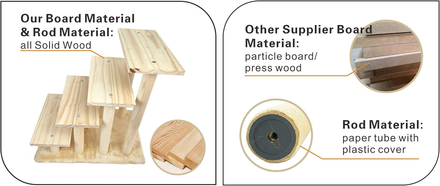 Cowboy Wooden pet Stairs 4-Step pet Ladder cat Dog Easy Stairs with Detachable Carpet for high Bed and Couch (Gray)