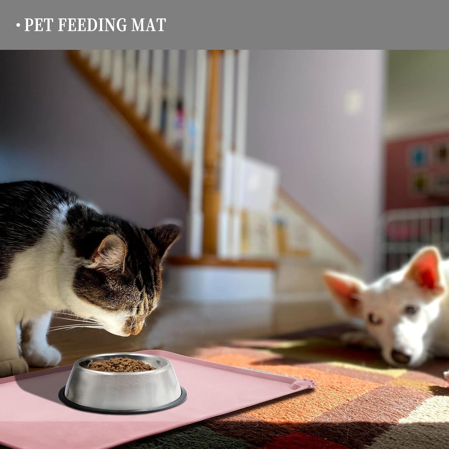 Waterproof Pet Feeding Mat with High Raised Edges, Heavier and Thicker Placemats for Cat Dog Water Bowl with BPA Free, Dogs Cats Food Mats for Messy Drinkers to Prevent Spill and Protect Floors