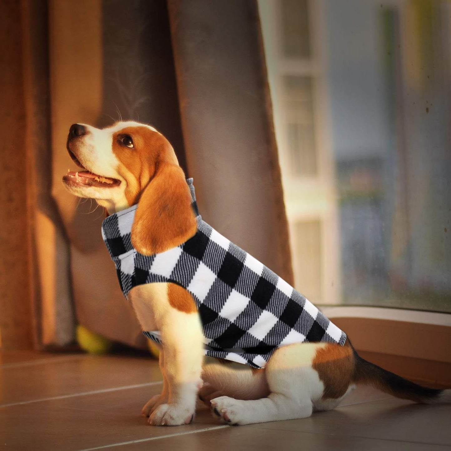 ASENKU Dog Sweater, Plaid Dogs Fleece Vest, Soft Comfortable Pet Pajamas, Warm Winter Puppy Shirt, Cold Weather Coat Jacket Pet Clothes for Small & Medium Dog Breeds