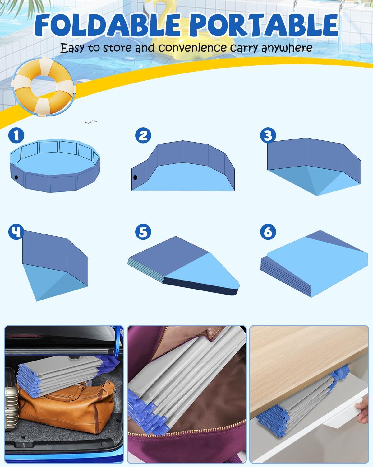 Portable Dog Pool PVC Pet Swimming Pool Bathtub Collapsible Dog Pool, Hard Plastic Pool for Pets to Swim and Bath (S-32" x 8" Light Grey)