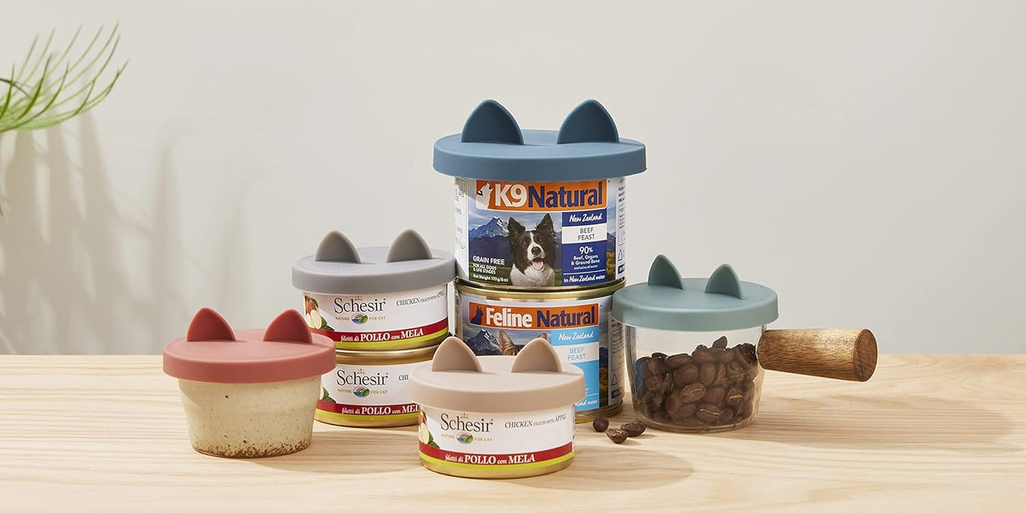 OHMO 2 Pack Dog Food Can Lids, (3,12, 14oz etc.) Universal Size BPA Free Silicone Covers for Cat and Pet Food, Light Blue