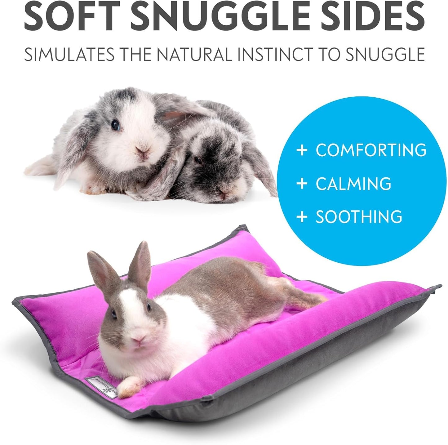 Paw Inspired Snuggle Bunny Bolster Bed for Rabbits, Cats, Dogs and Other Small Pets, Reversible Fleece Flop Bedding with Padded Sides (Gray/Pink)