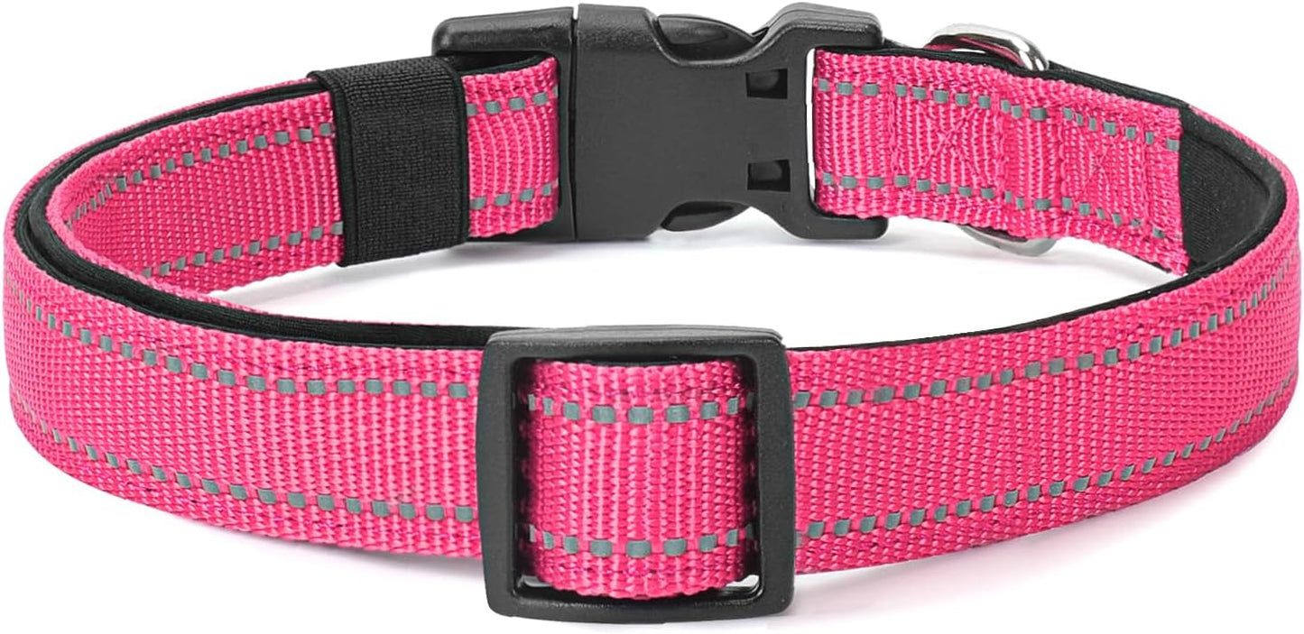 Reflective Dog Collar Padded with Soft Neoprene Breathable Quick Release Basic Dog Collars for Puppy Small Dogs Hot Pink