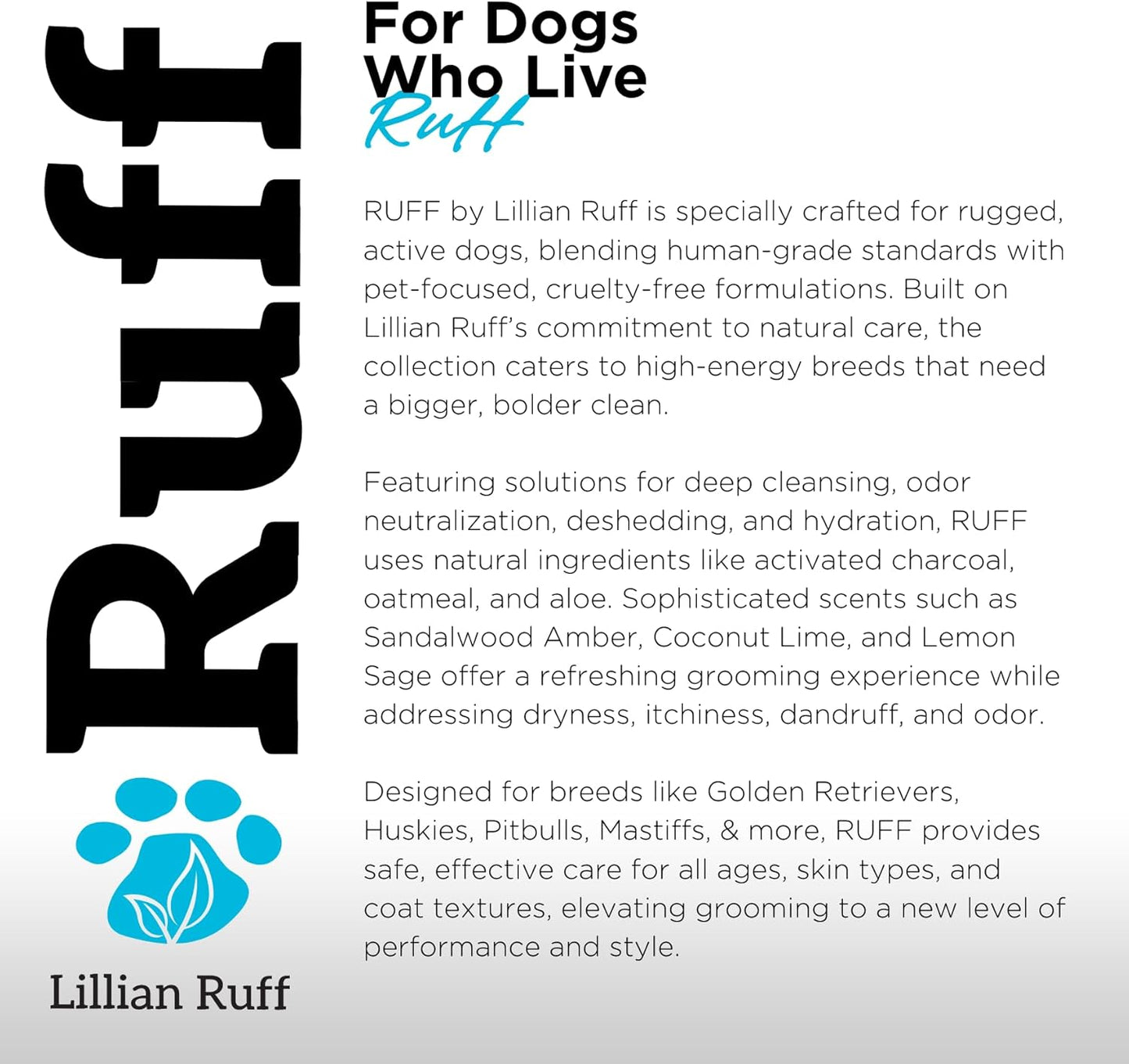 Ruff by Lillian Ruff Sandalwood Coconut Oatmeal Conditioner for Dogs – Moisturizes & Soothes Dry Itchy Skin, Promotes Healthy Coat, Gluten-Free, Tear-Free, Sulfate-Free, Paraben-Free, Made in USA