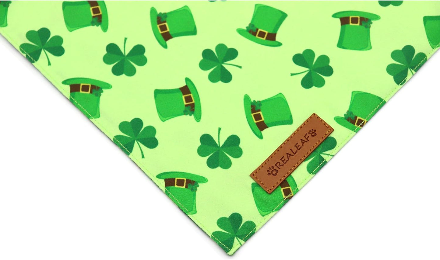 Realeaf St. Patrick's Day Dog Bandanas 2 Pack, Triangle Reversible Pet Scarf for Boys and Girls, Premium Durable Fabric, Holiday Bandana for Large and Extra Large Dogs (X-Large)