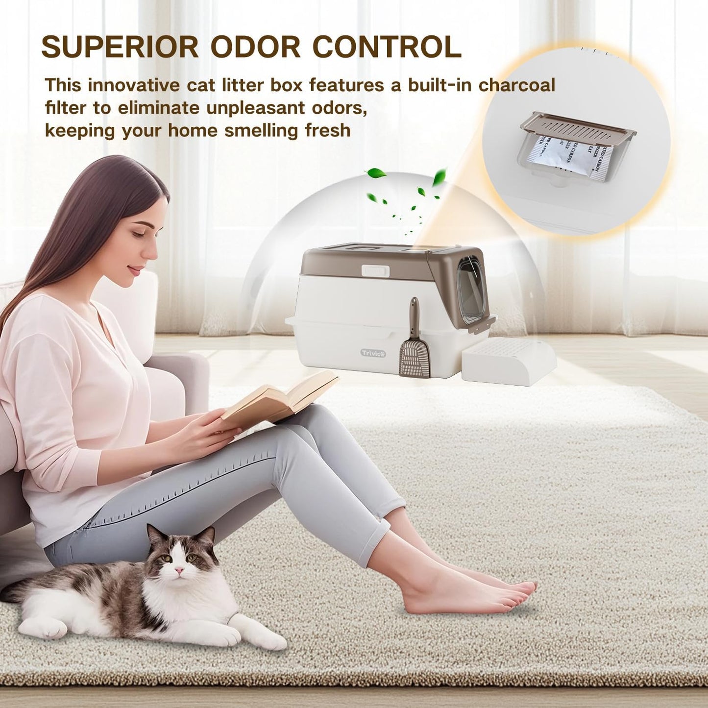 Stainless Steel Cat Litter Box with Lid, XX-Large Extra Large Litter Boxes for Large Cats,Enclosed Removable Metal Kitty Litter Box with High Sided,Magnetic Door,40L Box, Litter Trap Step/Mat