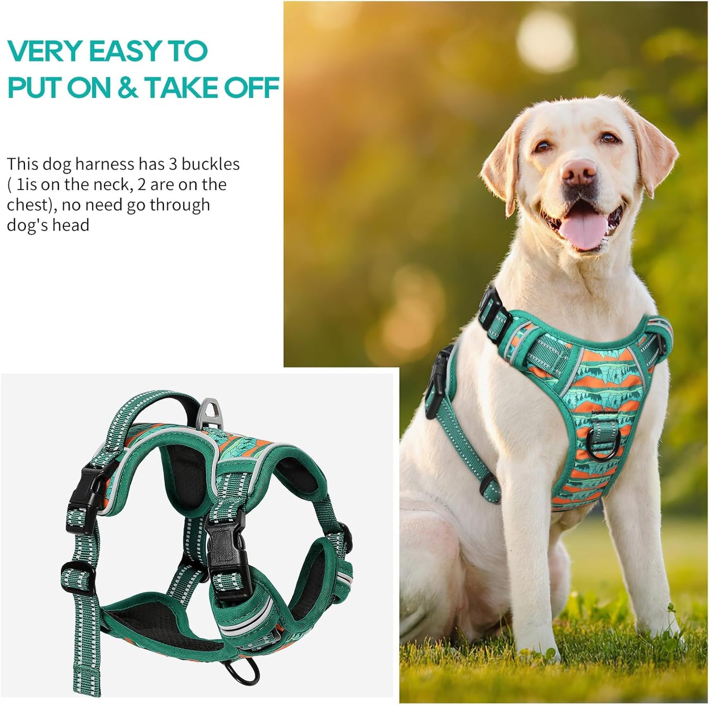Timos No Pull Dog Harness,No Choke Front Clip Dog Reflective Harness,Adjustable Soft Padded Pet Vest with Easy Control Handle for X-Large Dogs,Wilderness,XL