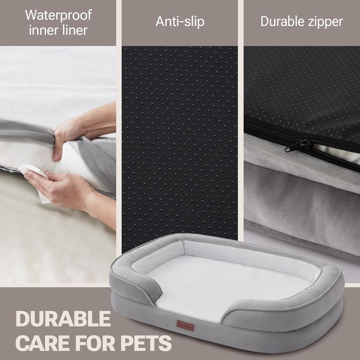 Soft Touch Orthopedic XL Dog Bed for Large Dogs with Faux Fur Top, Waterproof Pet Couch Bed with Removable Washable Cover and Supportive Foam Filling (Grey, Extra Large)