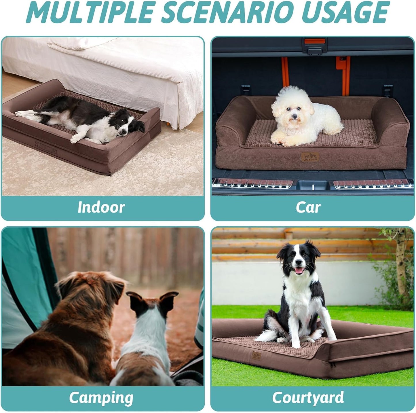 Orthopedic Dog Bed for Large Dog, Pet Couch for Medium Dog Cat, Big Supportive Foam Bolster Sofa with Waterproof Lining Cover, Anti-Slip, Comfort, Washable, 36x27x7.5 in, U Shape, Brown