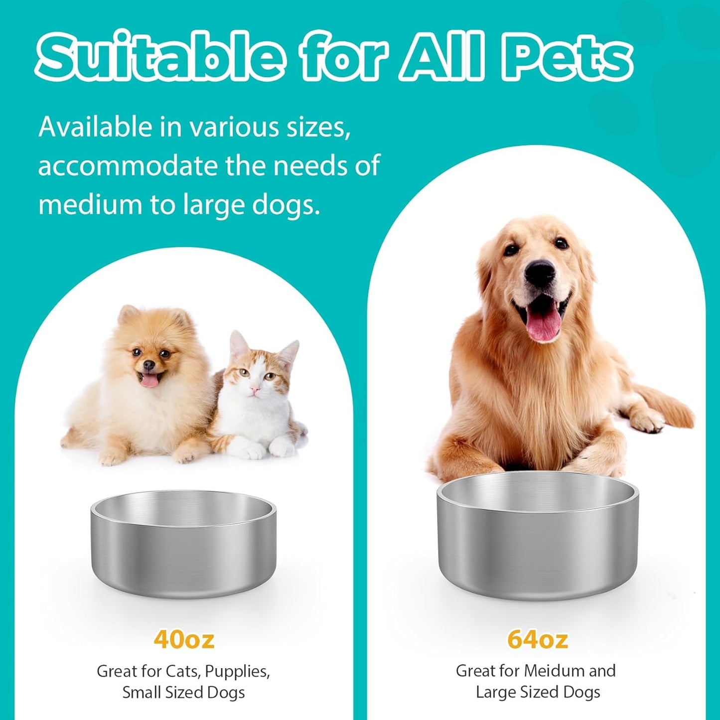 LIANLAI Stainless Steel Dog Bowls, Rust-Resistant Metal Large Dog Bowl, Double-Walled Puppy Water Bowl, Ideal Bowls Large Sized(64 oz)