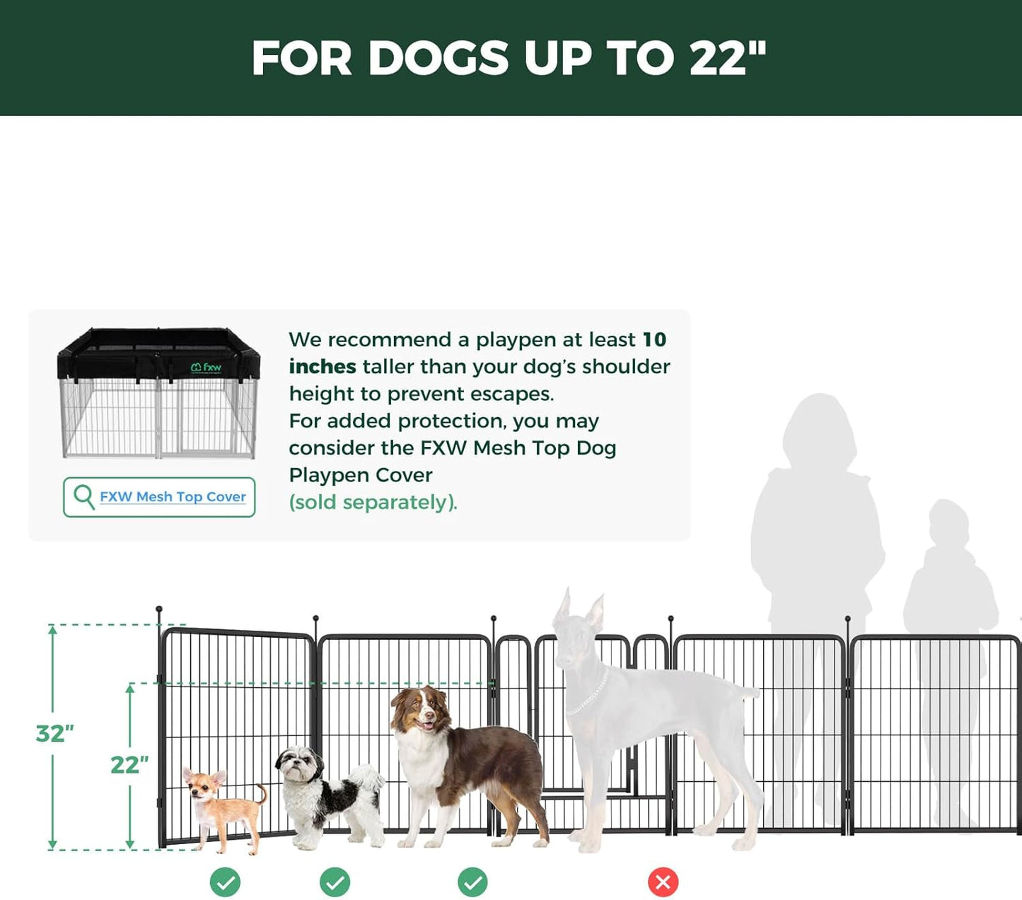 FXW Rollick Unleashed Dog Playpen for Indoor, Yard, RV Camping, 32 inch 48 Panels for Small and Medium Dogs, Black│Patented
