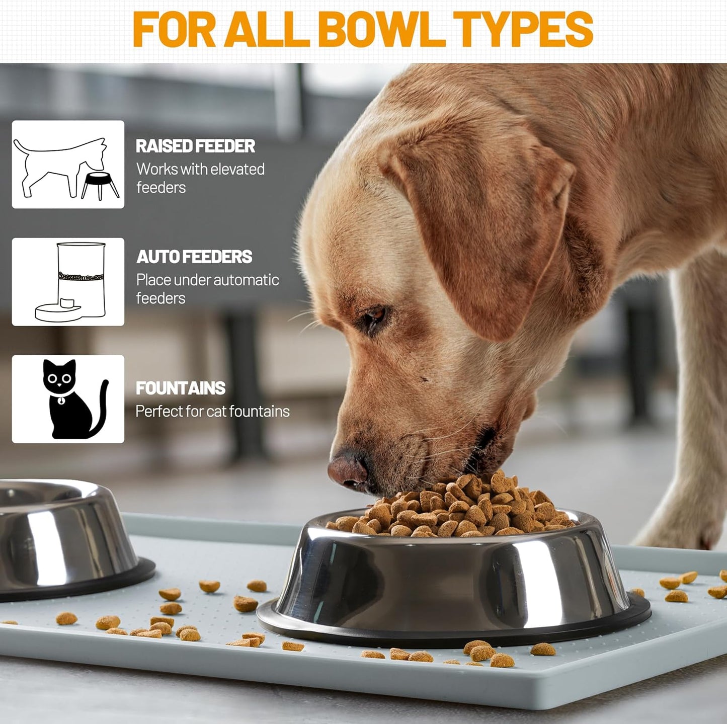 Hubulk Dog Feeding Mat,100% Waterproof Food Grade Silicone Pet Food and Water Bowl Placemat,Dishwasher, High Raised Edge to Prevent Spills,Nonslip Tray to Stop Messes on Floor(28"x18"x0.8", Mist)