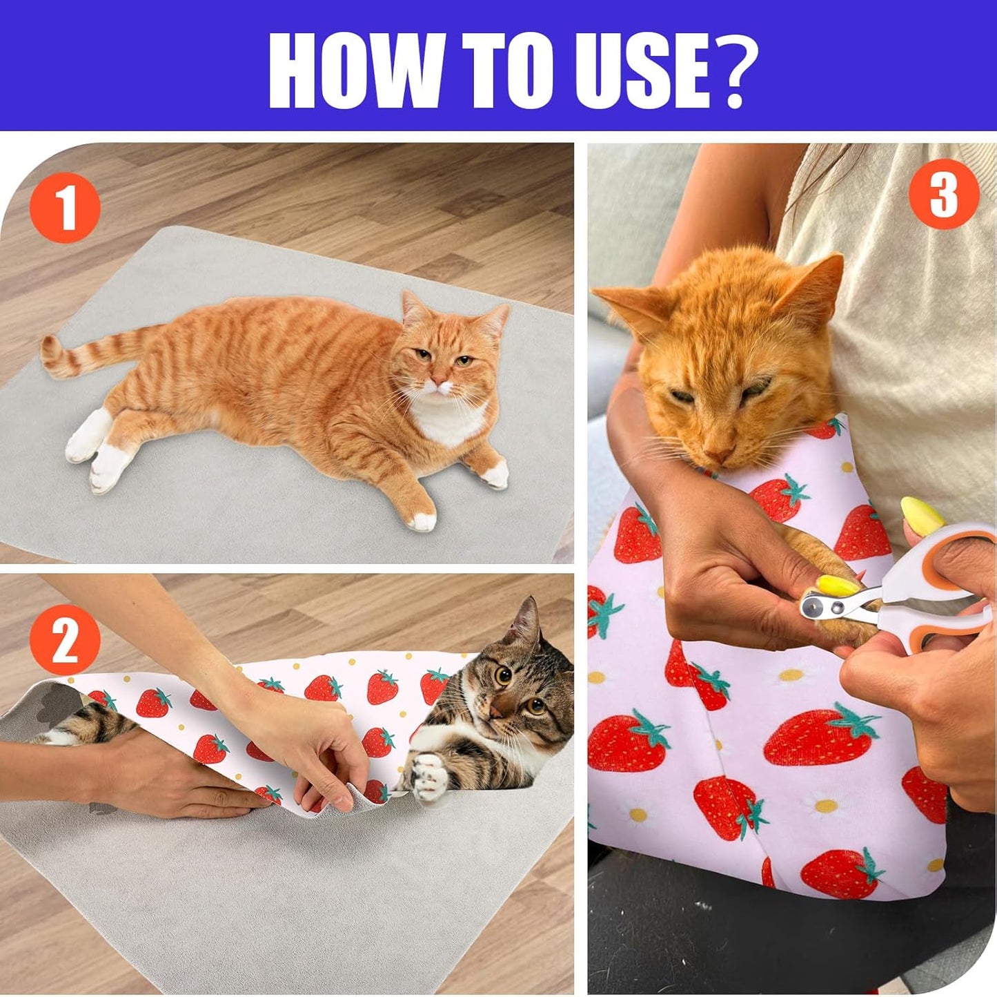 XANGNIER Cat Wrap for Grooming,Cat Restraint Wrap for Cutting Nails,Fabric Burrito Wrap for Nail Clipping, Anti-Scratch, Anti-Escape,Multifunctional Swaddle Wrap Pet Tool (20.8 x 20.8 Inch)