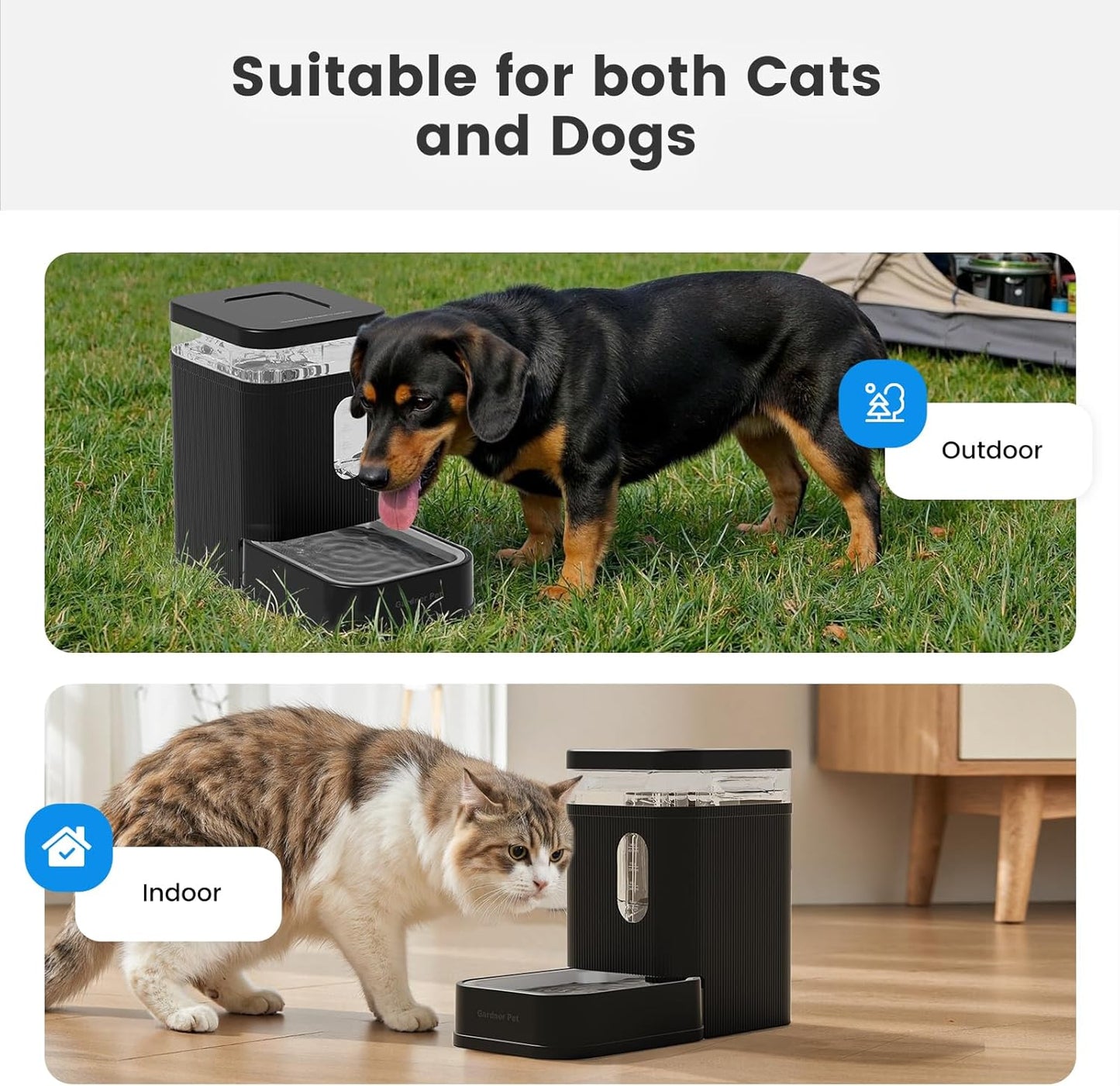 Gardner Pet Automatic Dog Water Dispenser Gravity Waterer with Stainless Steel Bowl Water Dispenser 6.5L Large Capacity Water Feeder for Dogs Cats Pets, BPA-Free Noise-Free (Black, 6.5L)