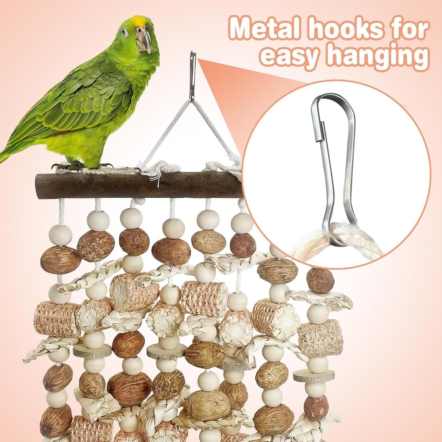 PINVNBY Large Parrot Toys Natural Nuts Corn Cob Wooden Chewing Tearing Toy for African Grey Macaws Amazon Cockatoos Eclectus Conures Cockatiels Cockatoo and Large Medium Birds (Natural)