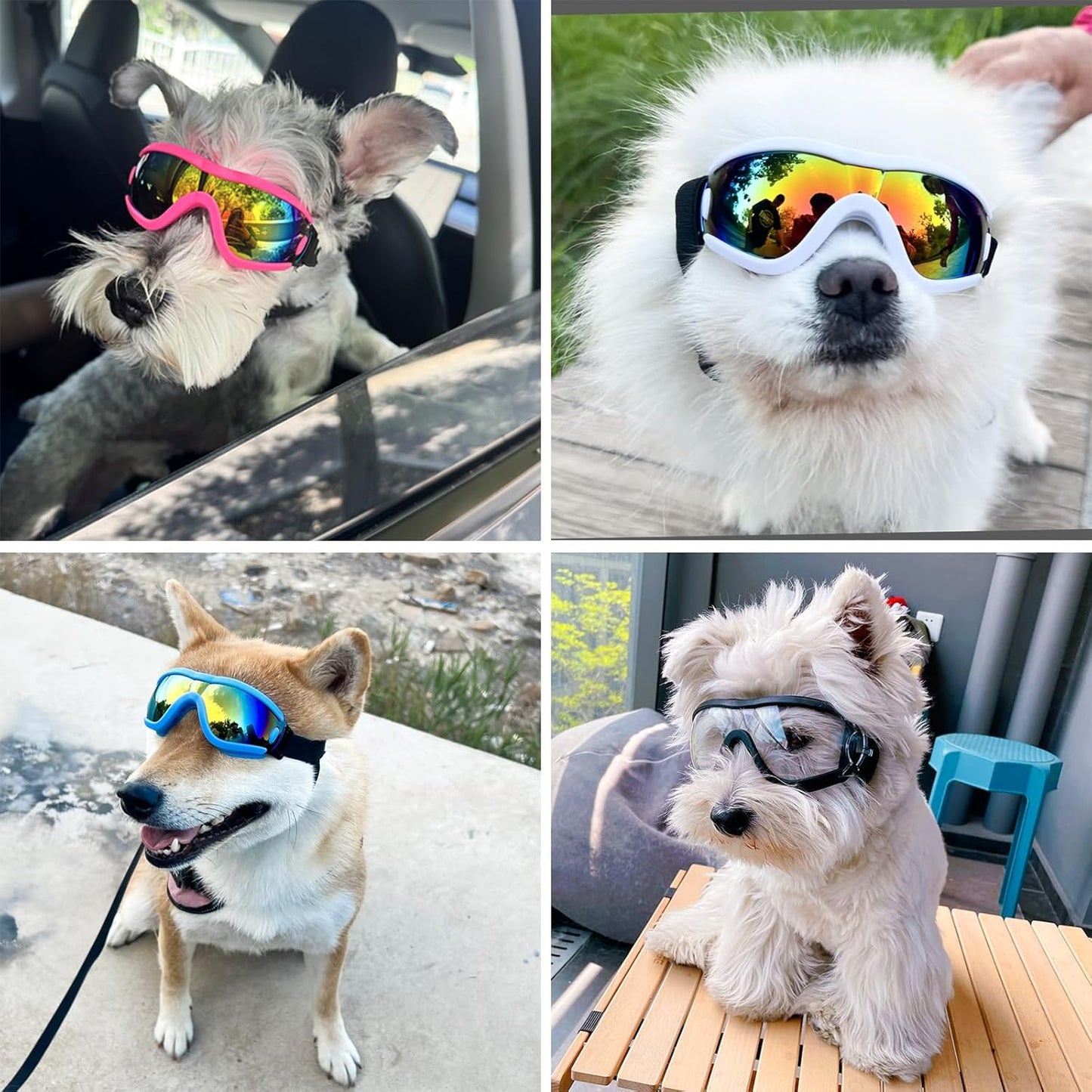 Dog Goggles Small Breed Dog Sunglasses with Adjustable for UV Protection Eyewear Doggy Doggie Puppy Glasses Anti-Fog Wind Dust Snowproof (Black Frame Transparent Lens)