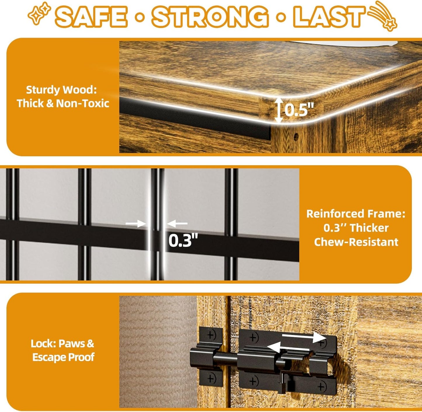 38" Dog Crate Furniture, Double Door Wooden Indoor Dog Kennel Furniture, Decorative Pet Cage End Table with Wheels for Large and Medium Breed Dogs, Size L, Rustic Brown