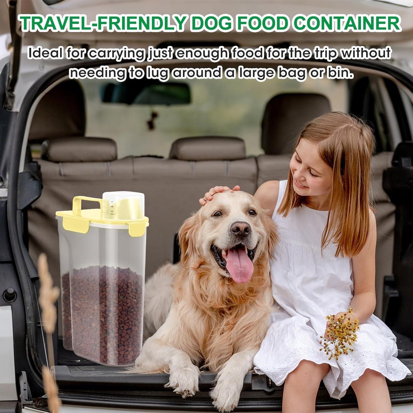 TBMax Pet Dog Cat Food Storage Container 5 to 7 lbs, Airtight Bird Seed Container with Large Spout & Cup, Cat Food Storage Dispenser for Kibble Dog Treat - Light Yellow