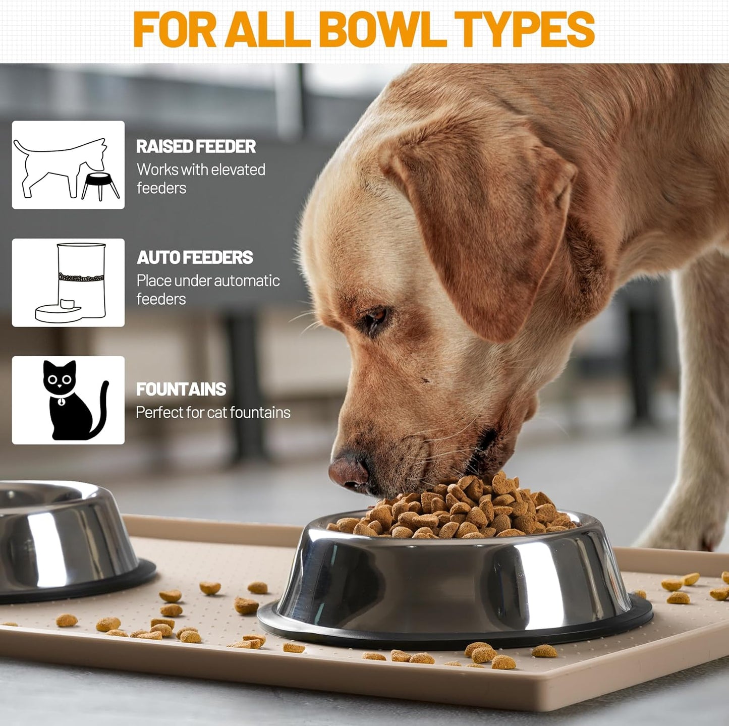 Hubulk Dog Feeding Mat,100% Waterproof Food Grade Silicone Pet Food and Water Bowl Placemat,Dishwasher, High Raised Edge to Prevent Spills,Nonslip Tray to Stop Messes on Floor(24"x16"x0.5", Taupe)