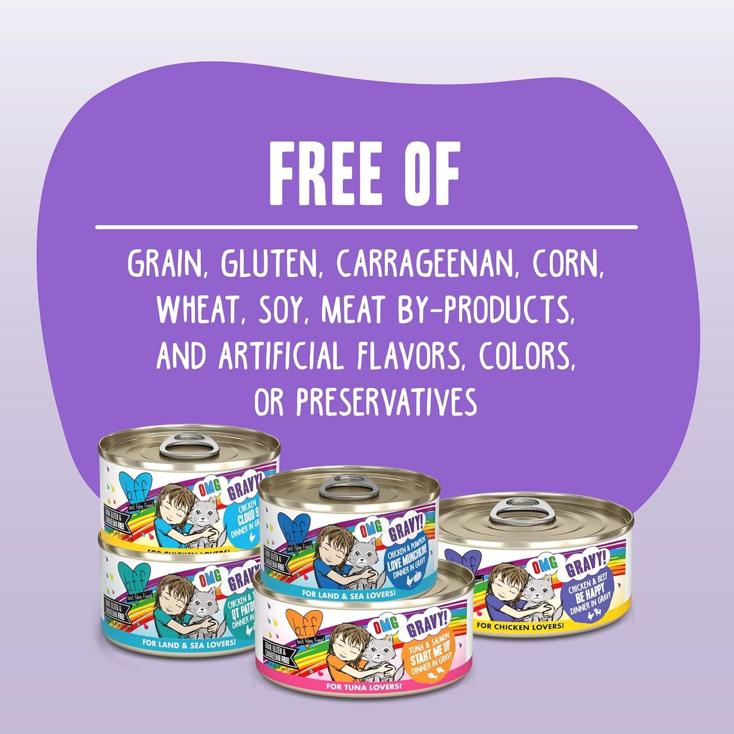 Weruva B.F.F. OMG - Best Feline Friend Oh My Gravy!, Chicken & Duck Dream Team with Chicken & Duck in Gravy, 5.5oz Can (Pack of 8)