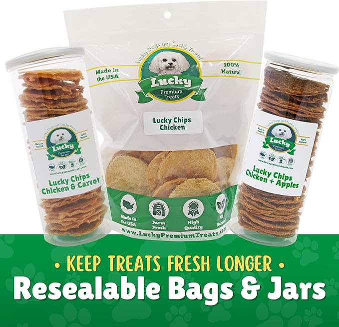 Chicken Chips Dog Treats – Made in USA, All Natural Chicken Jerky Treats, Grain-Free, High Protein, Single Ingredient, Crispy & Healthy Training Snacks for Dogs – 6 oz Jar