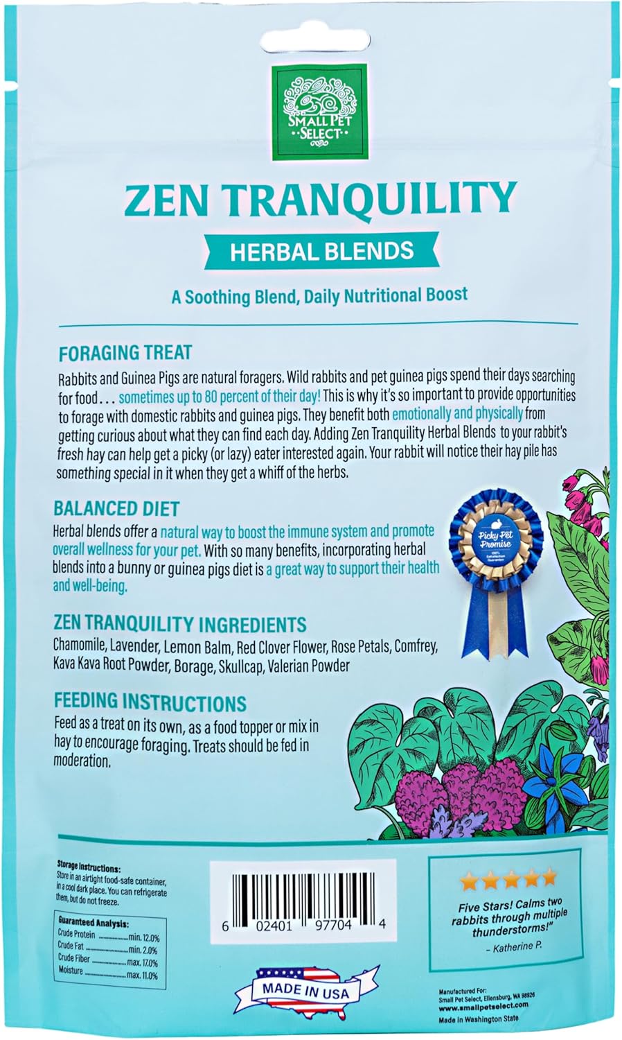 Small Pet Select - Zen Tranquility Herbal Blend, a Natural Herbal Treat for Rabbits and Guinea Pigs, 4.4oz