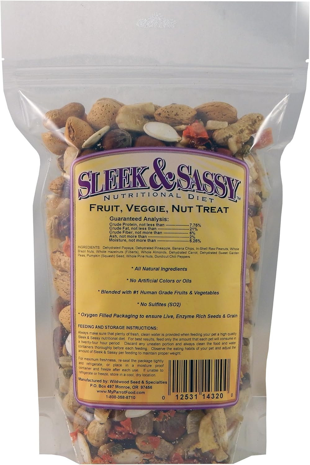 SLEEK & SASSY Fruit, Veggie, Nut Parrot Treat Perfect for Large Conures, Amazons, African Greys, Cockatoos, Pionus-Parrots & Macaws (20 oz.)
