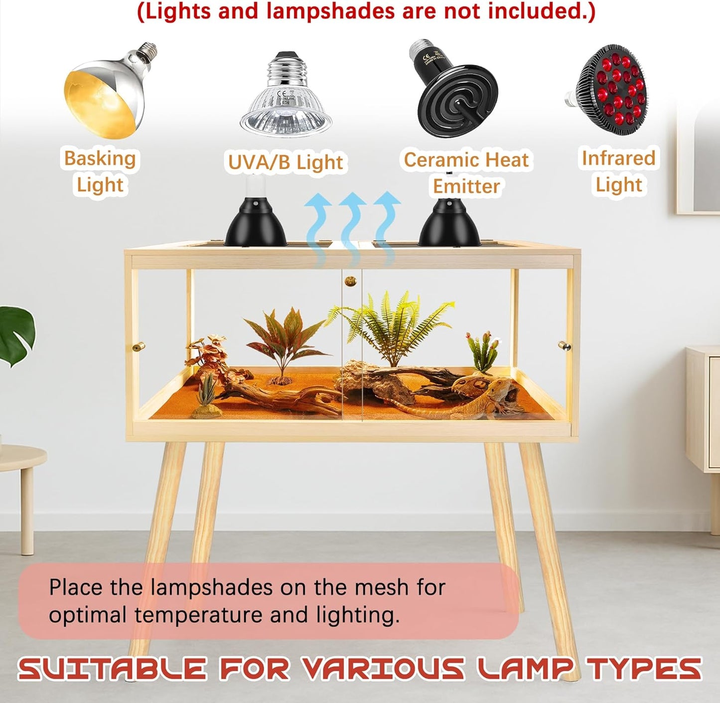 Bearded Dragon Tank with Legs Up to 77 Gallons, Tortoise Habitat with Metal Mesh Top, Reptile Enclosure Lockable Design, Snake Tank (Oak, 77 Gallon, 48" L x 20" W x 47.6" H)