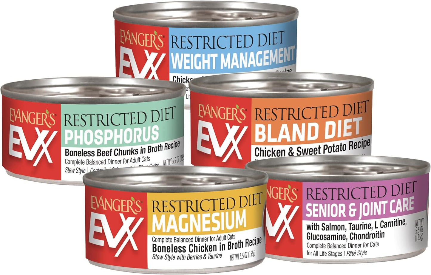 Evanger’s EVX Restricted Diet Magnesium Canned Cat Food – 24 Count, 5.5 oz Cans Each – Boneless Chicken in Broth with Berries – Grain Free, Limited Ingredients, Stew Style