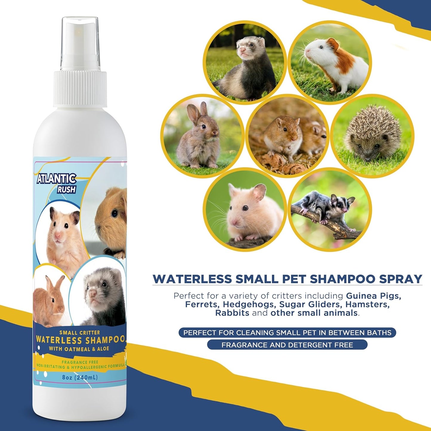 Waterless Shampoo for Small Critters - 8oz Fragrance Free, Cruelty Free Dry Shampoo - No Rinse for Pet Ferrets, Guinea Pigs, Hedgehogs, Sugar Gliders, Rabbits & Hamsters
