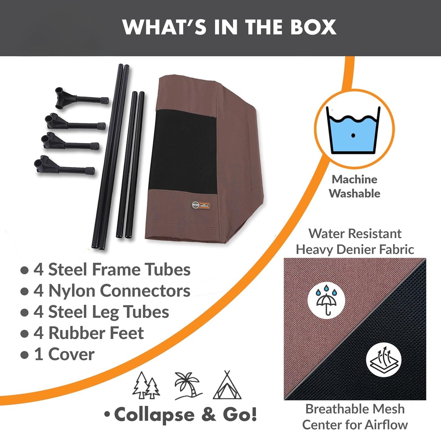 K&H Pet Products Outdoor Elevated Dog Cot, Breathable Cooling Elevated Cot Hammock Pet Bed for Medium Dogs, Washable Mesh Cover, Raised Metal Frame, Collapsible, Portable - Medium 32 X 25 Chocolate