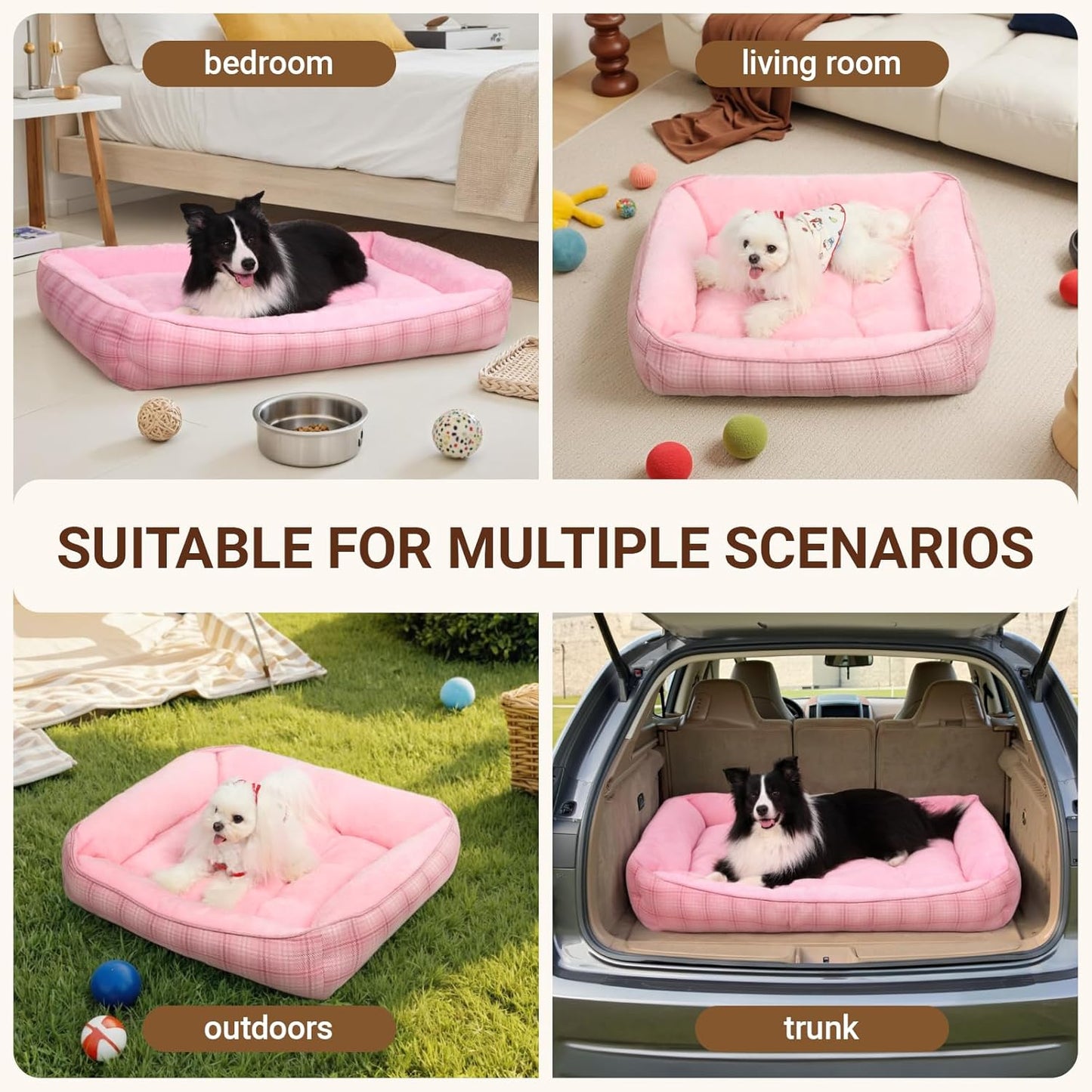 MIHIKK Rectangle Dog Beds for Small Dogs & Cats, Orthopedic Sleeping Pet Bed for Couch with Durable Puppy Cuddler and Anti-Slip Bottom Machine Washable 20 * 18 Inch (Pink)