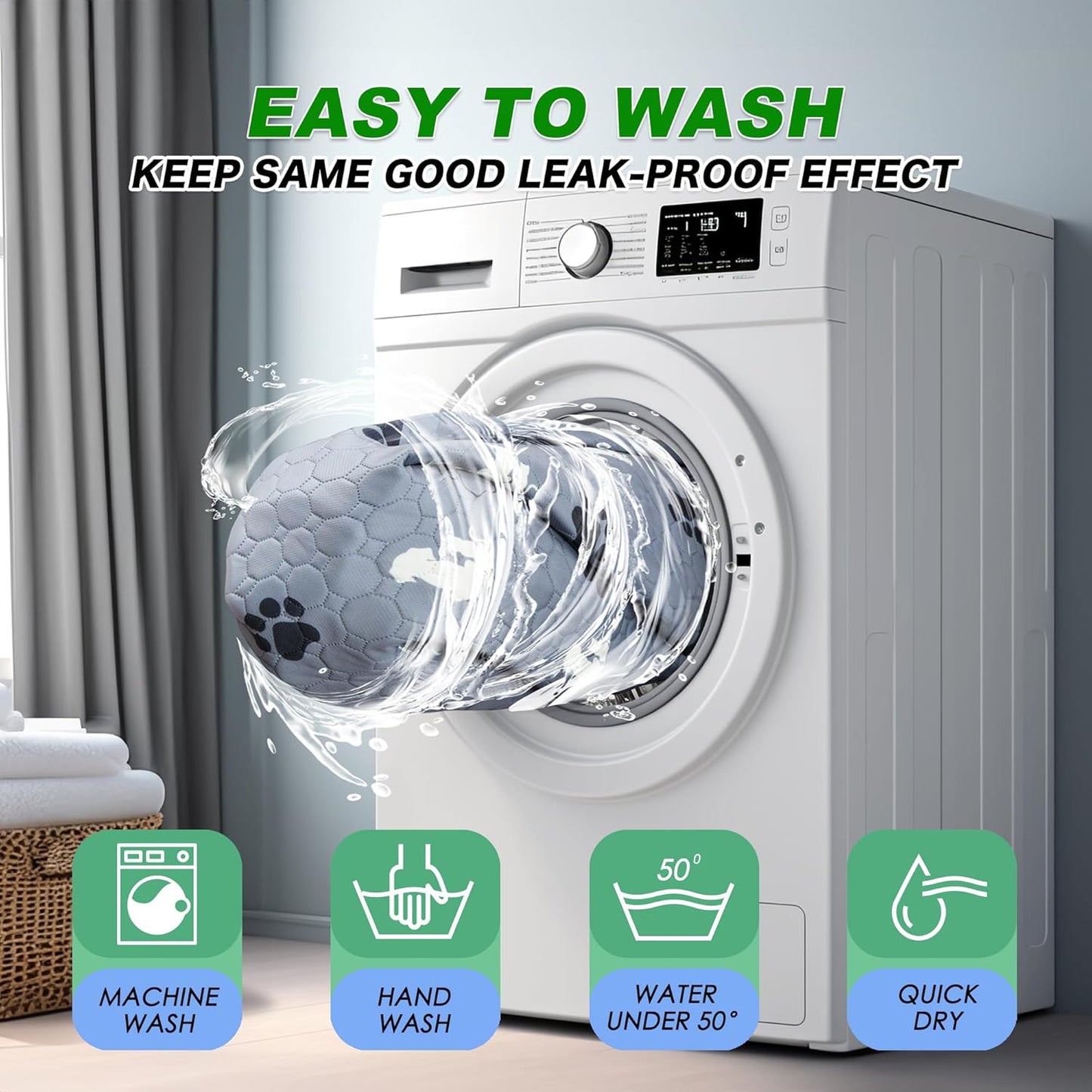 Washable Pee Pads for Dogs, Extra Large Dog Mat, Absorbent Reusable Training Dog Pads Pet Puppy Pads, Non-Slip Potty Pads for Whelping, Playpen, Crate, Bed, Grey 65"x48"