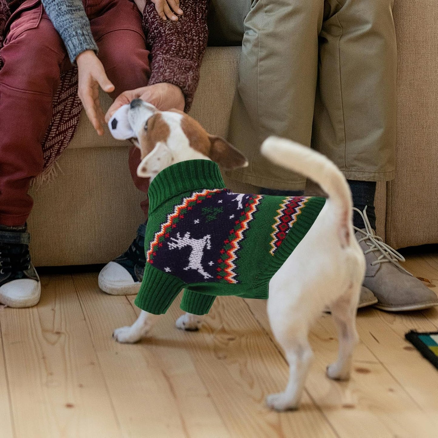 Queenmore Dog Christmas Sweater,Turtleneck Knitted Pullover Xmas Pet Clothes Sweatshirt,Christmas Outfit, Warm Dog Sweaters for Small Dogs Boy Girl,XmasDeer,M