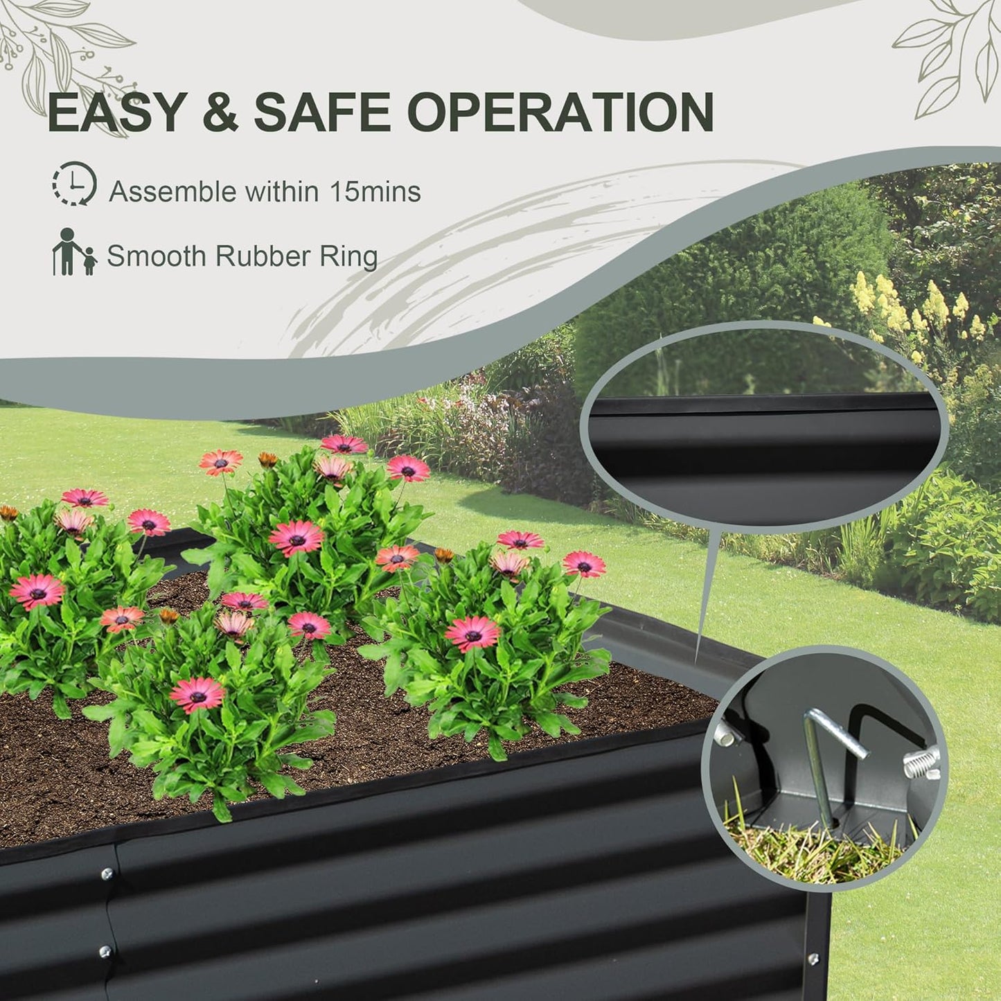 Domi Galvanized Raised Garden Bed, 8x4x1Ft Thickening Metal Planter Box for Vegetables Bottomless for Backyard Outdoor, 1" Deep w/ 228 Gallon Capacity - Dark Gray