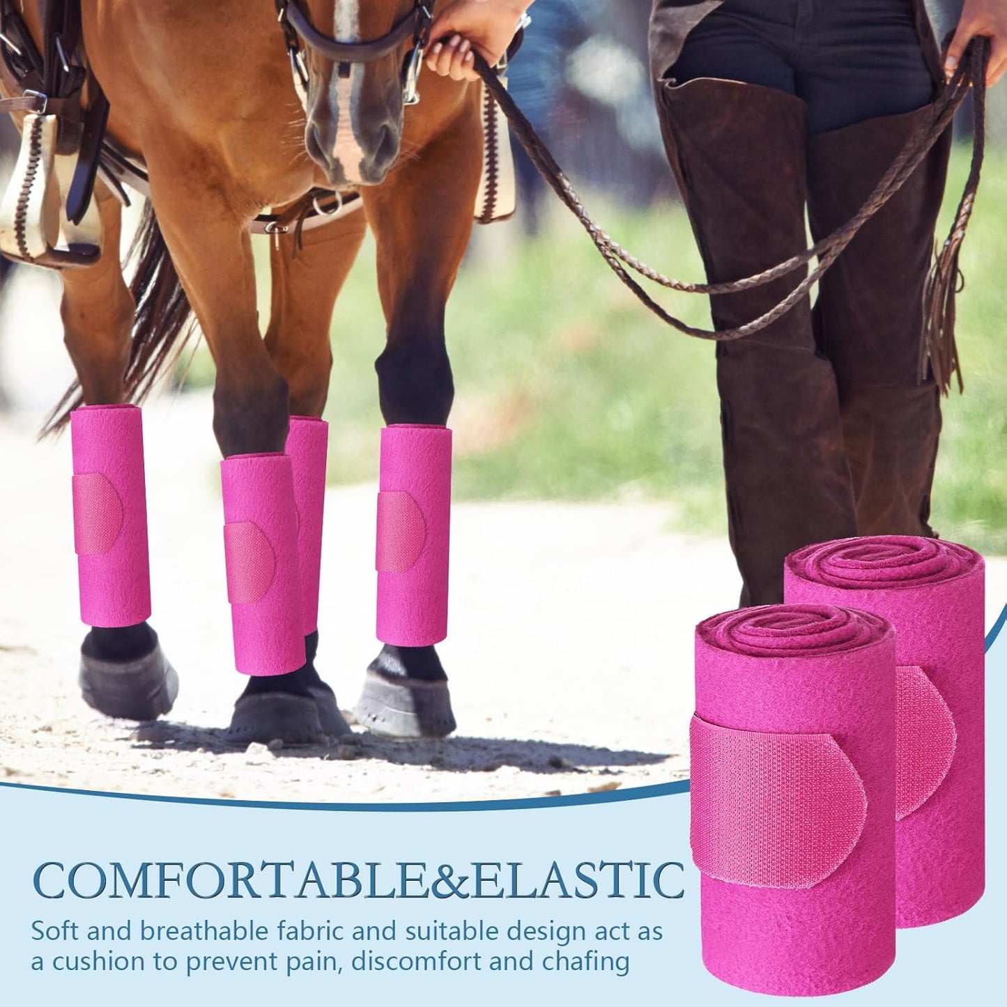 Set of 4 Horse No Bow Bandage 3D Contoured Standing Wrap Bandages Stable Nylon Horse Leg Wraps for Helping Prevent Horse from Tendon Damage and Keep Horses Clean and Safe(Purple)