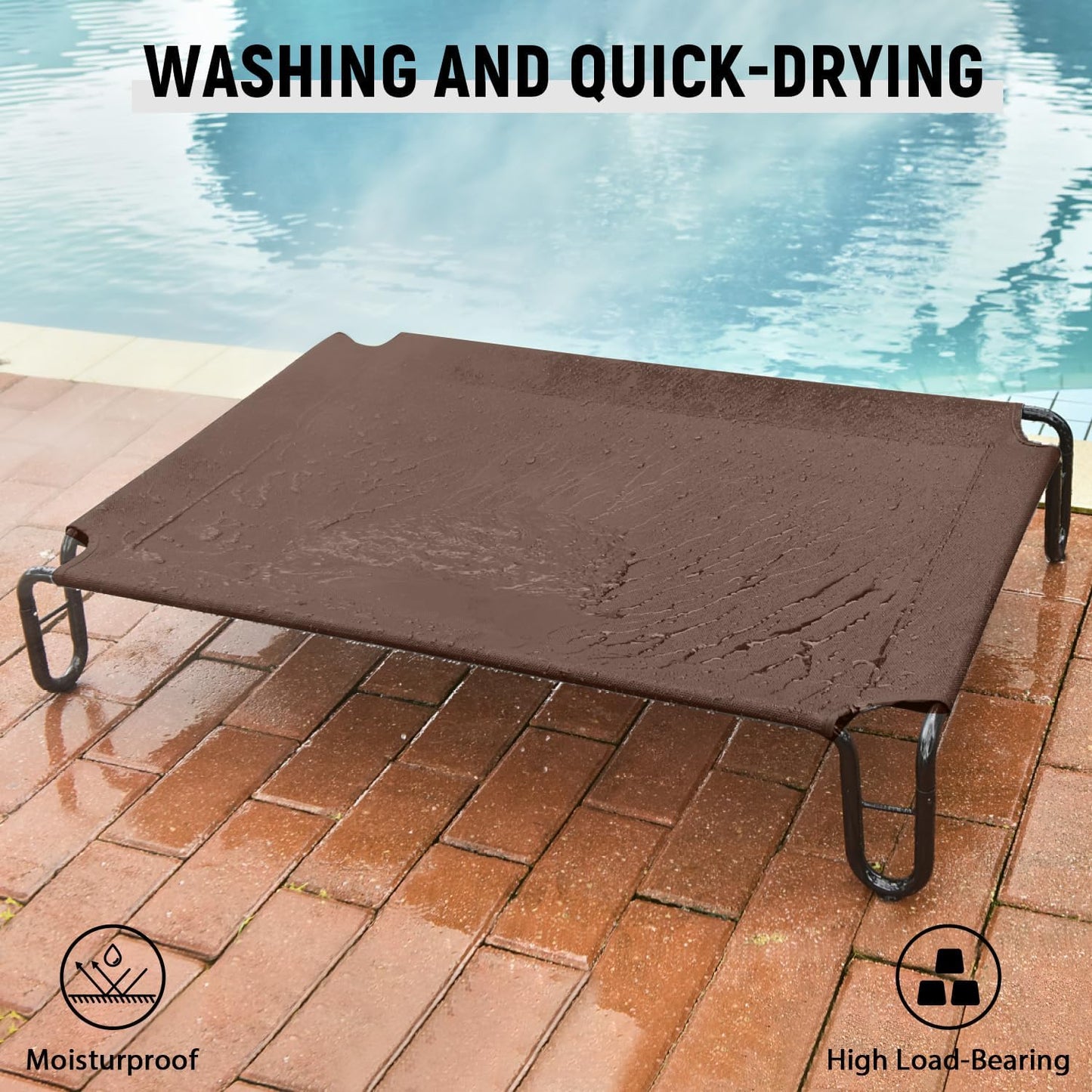 pettycare Elevated Outdoor Dog Bed - Cots Beds for Medium Dogs, Waterproof, Raised Cot, Easy to Assemble, Cooling with Teslin Mesh, Durable, Non Slip, Up to 40 lbs, Brown