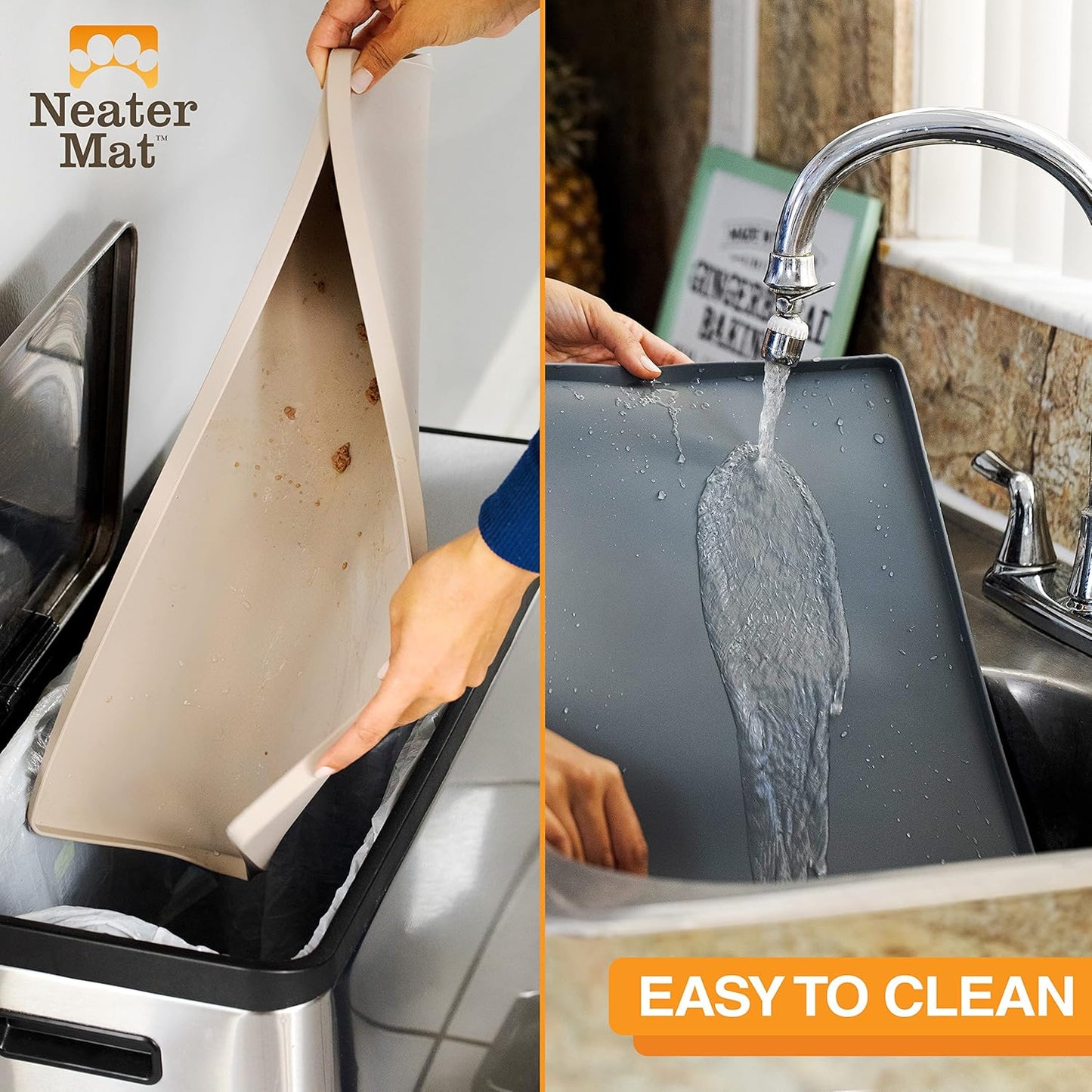 Neater Pet Brands Neater Mat Pet Mats for Food and Water, Cat & Dog Bowl Mat Waterproof Silicone, Feeding Tray, Dog Food Mats for Floors, Placemat w/Raised Edge for Under Bowls, 16” x 10”, Brown