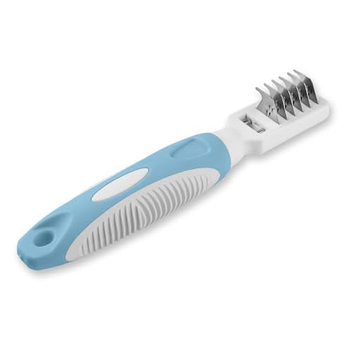 Pet Mat Remover Easily removes Mats Professionally from your DOGS & CATS and Straightens Tuft & Knotted Pet hair. Extremely Gentle on pets, works on Sensitive Skin too! Blue