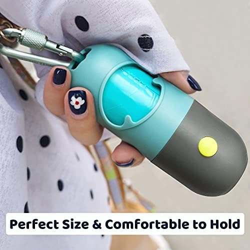 Dog Poop Bag Dispenser with Built-in LED Flashlight and Metal Clip for Leash, Pet Waste Bag Holder, Dog Walking Accessory (Cystal Blue)