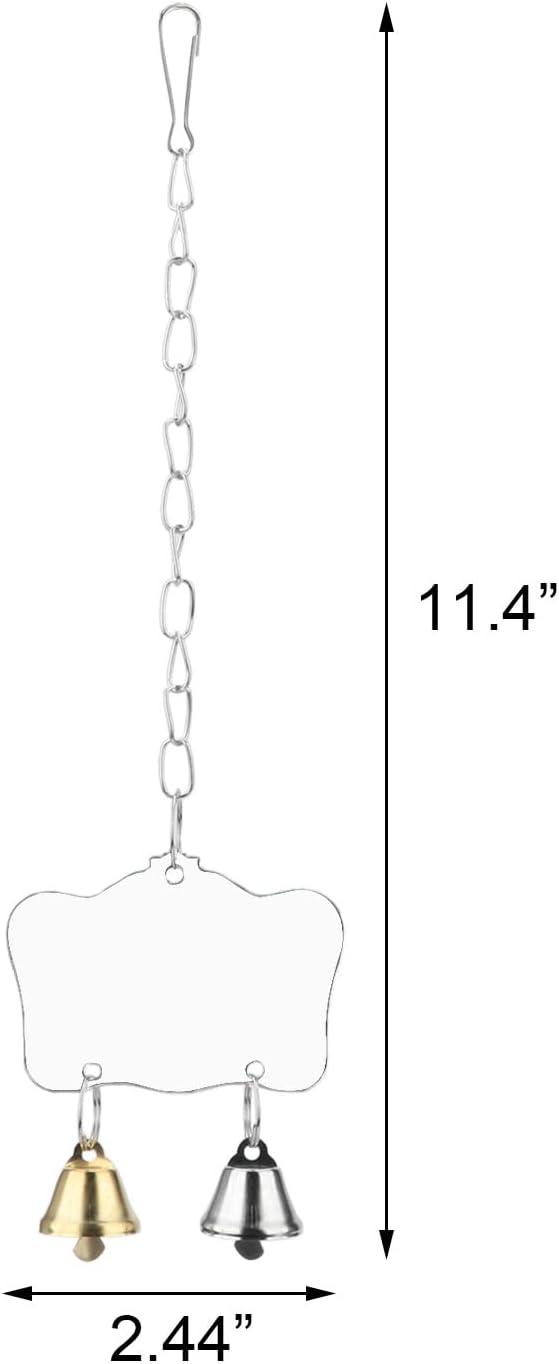 Hypeety Pet Bird Mirror Toy with Bells Hanging Toy for Parakeet Cockatiel Conure Lovebirds Finch Canary Cage Swing Fun Play Toy (Bird Mirror-2 Bells)
