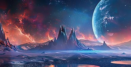 Scarlet Cosmic Aquarium Background,Cool Galaxy Parallel Space Themed Fish Tank Background, Tropical Desert Terrarium Background 48X20IN with 8 EVA Double-Sided Tape