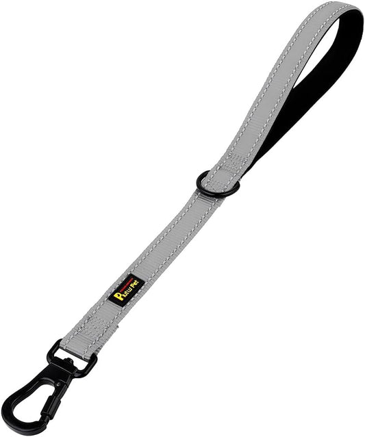 PLUTUS PET Short Training Dog Leash with Padded Handle for Medium Large Dogs,18 Inch Heavy Duty Strong Traffic Leash with Carabiner Clip for Climbing Walking or Guiding Blind(18”，Gray)